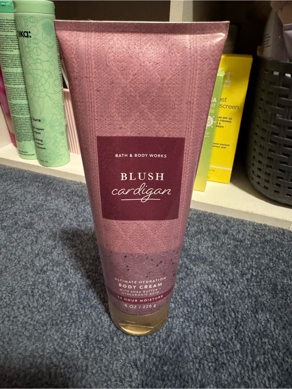Bath & Body Works Blush Cardigan Body Cream - mauve pink and gold cap